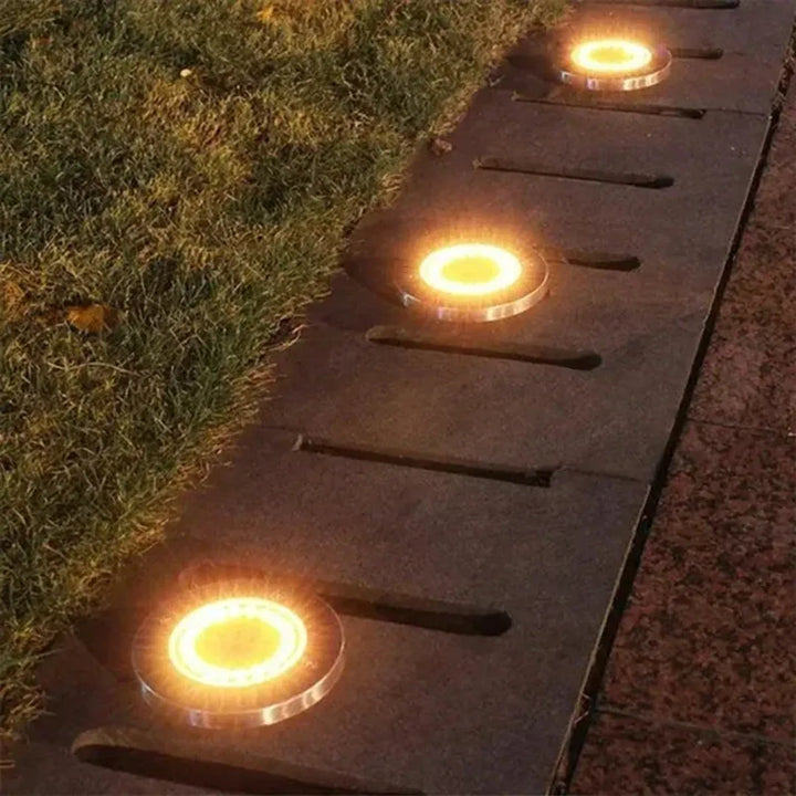 8/20 LED Solar Ground Lights - Stainless Steel, IP65 Waterproof, Auto