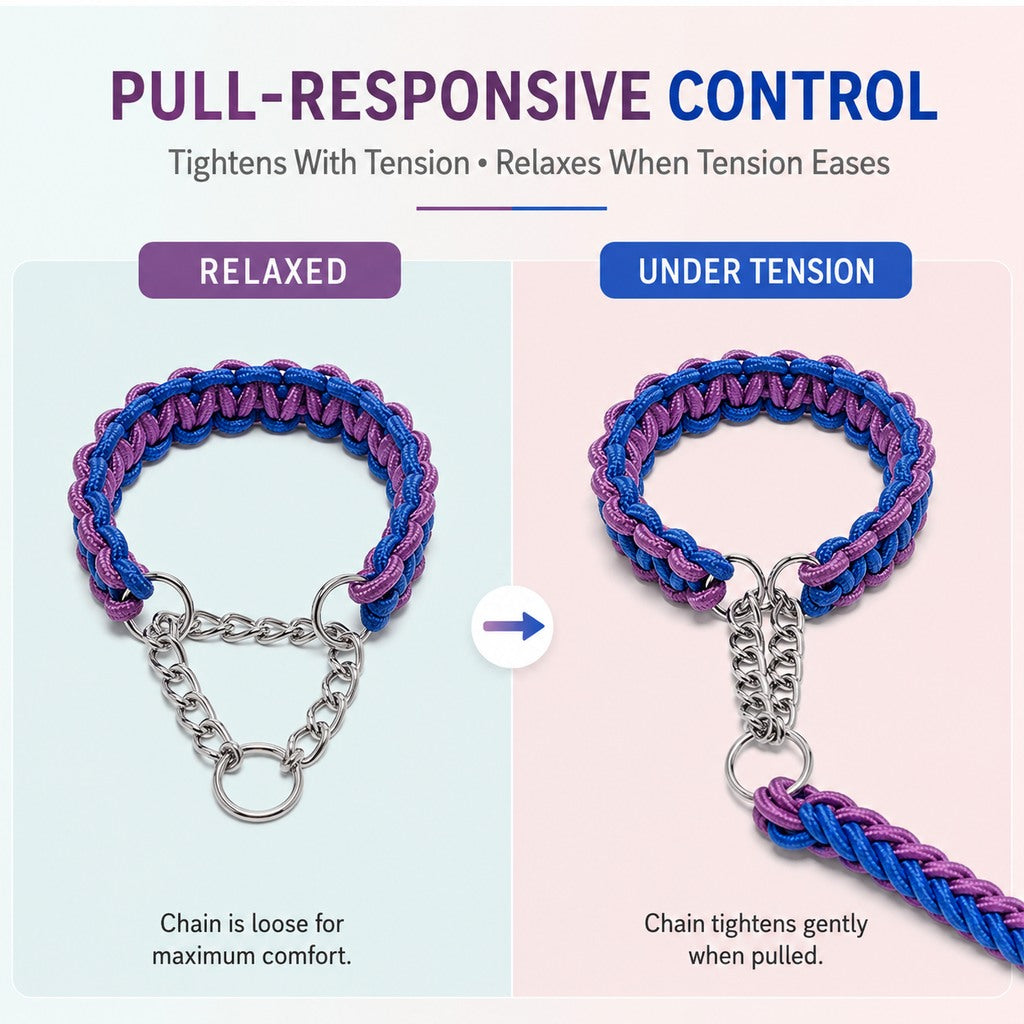 Heavy-Duty Braided Dog Leash with Chain-Control Collar for Strong Pullers