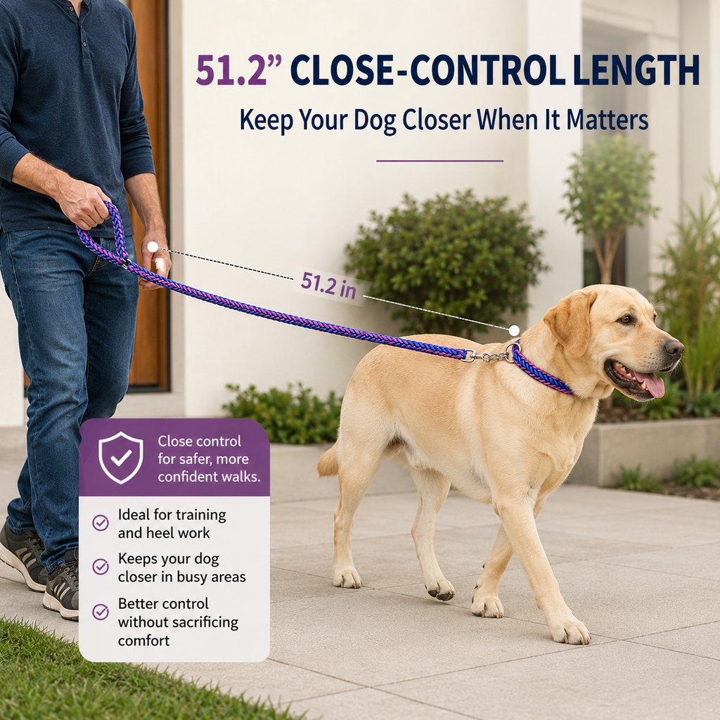 Heavy-Duty Braided Dog Leash with Chain-Control Collar for Strong Pullers