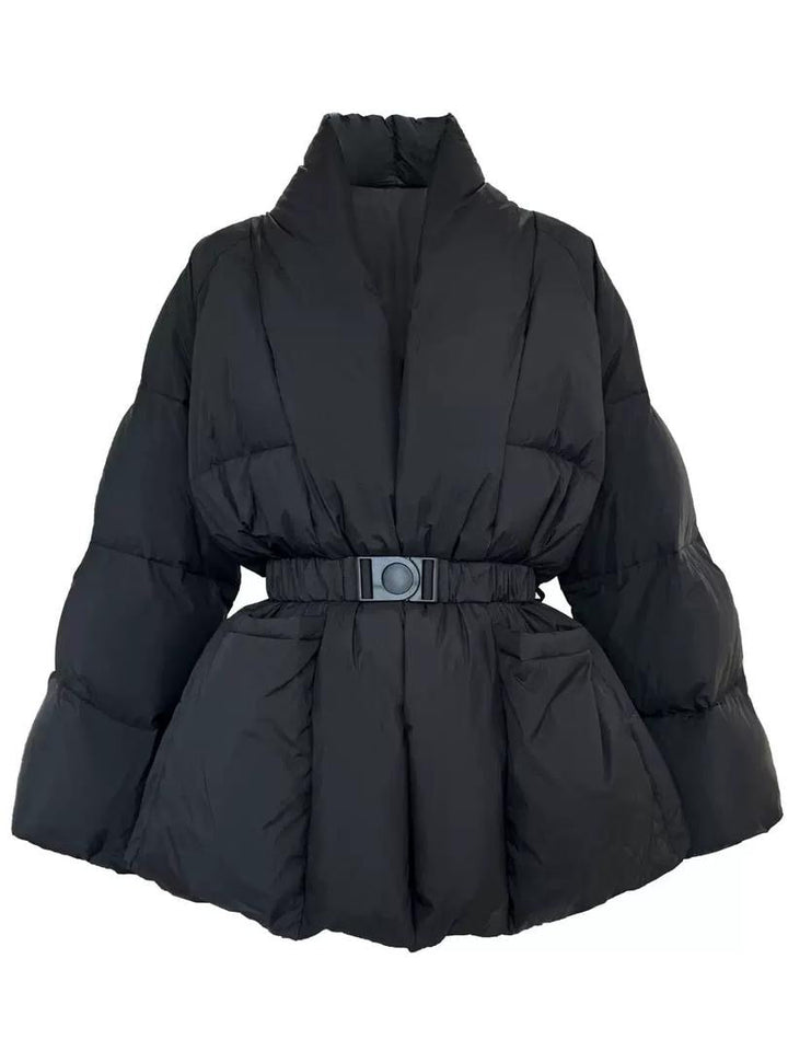 Women's Belted Padded Jacket in Black