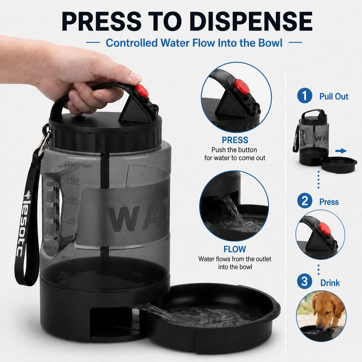 2.2L Portable Dog Travel Water Bottle with Pull-Out Bowl