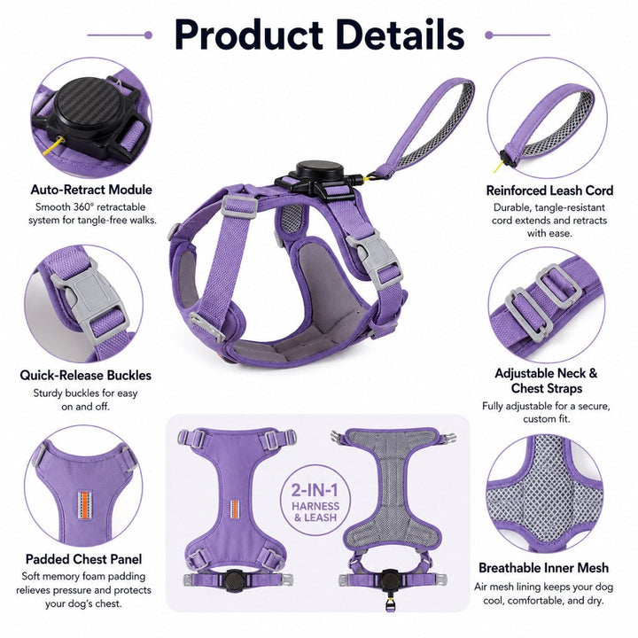 2-in-1 Retractable Dog Harness for Daily Walks