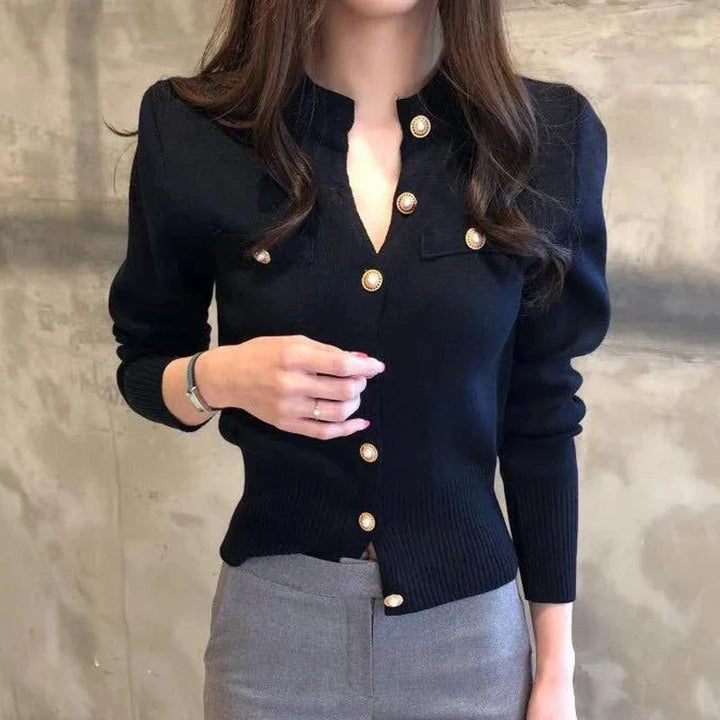 Women's Button-Front Cardigan in Beige in Black