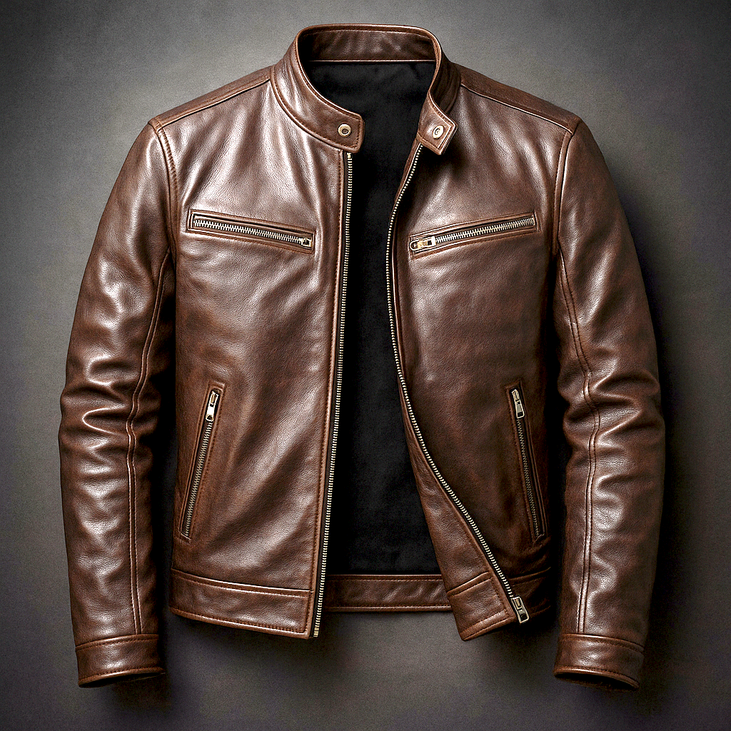 Zip-Through Lined Leather-Look Jacket for Men, image 4