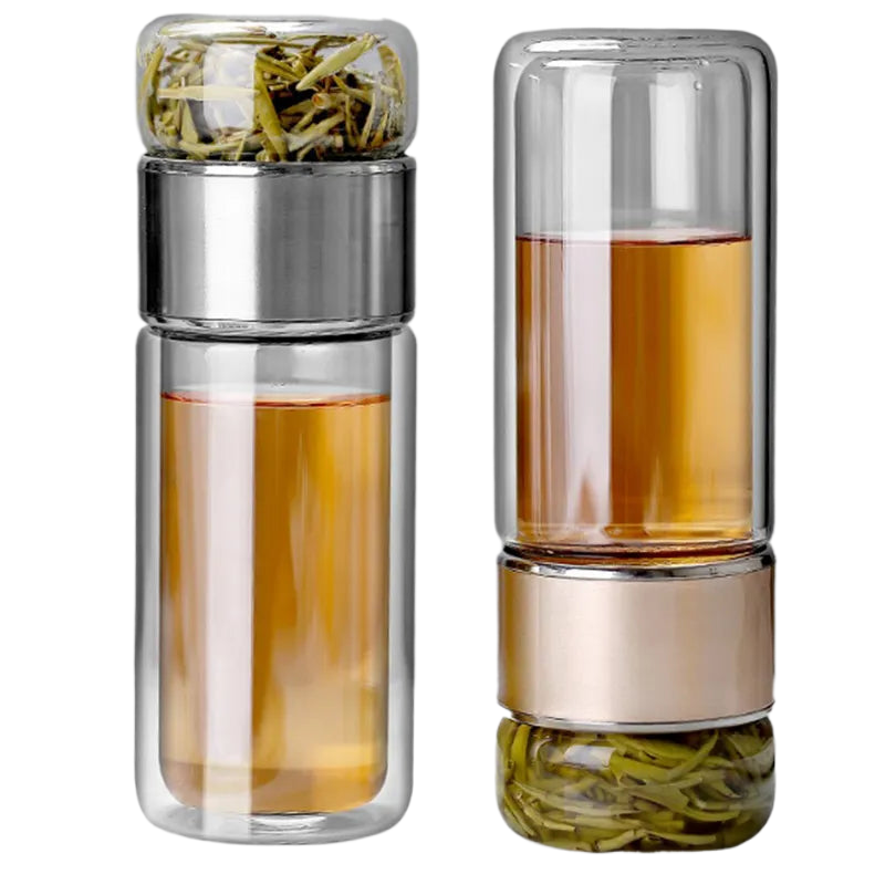 390ML Tea Water Bottle High Borosilicate Glass Double Layer Tea Water