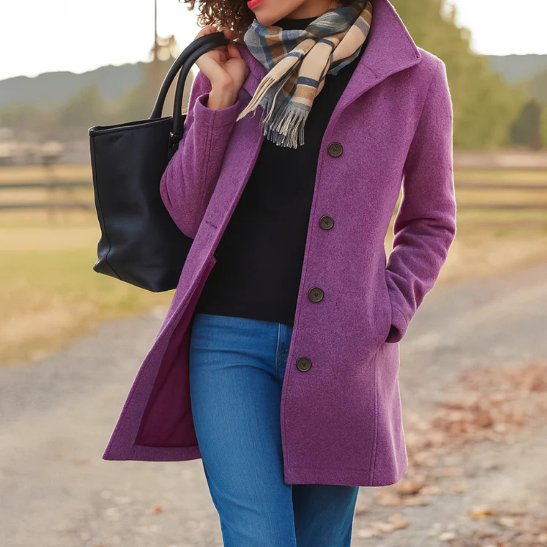 Women's Button-Front Coat in Brown in Purple