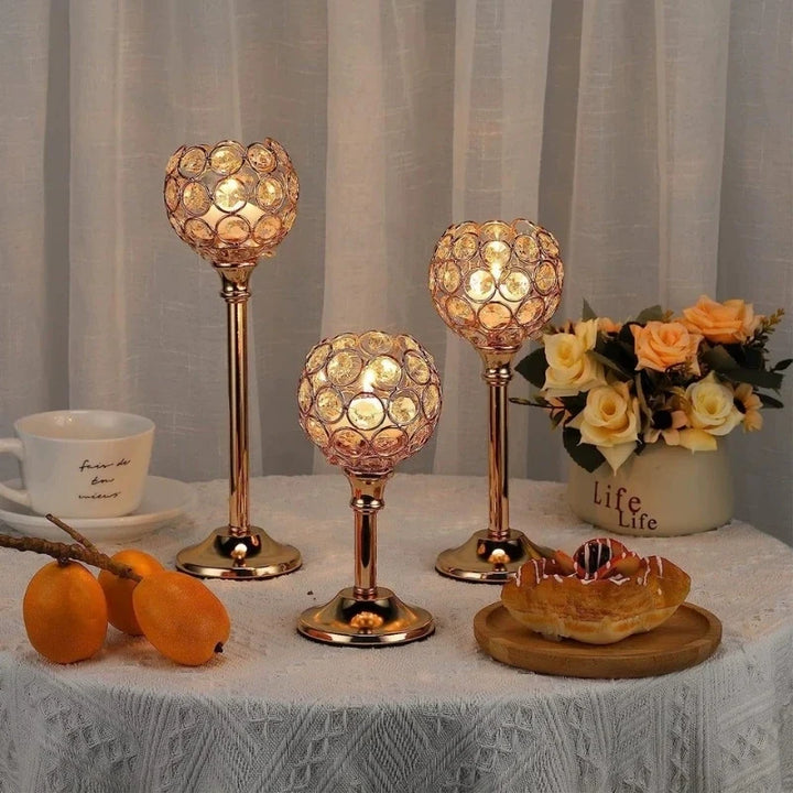 Candle Holder | Sparkling Crystal Design, Vintage-Inspired Elegance