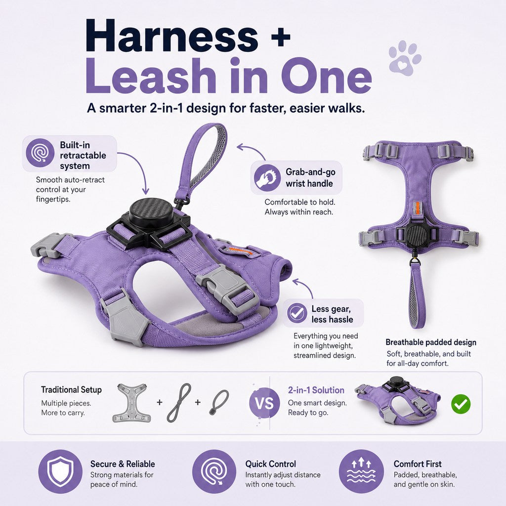 2-in-1 No Pull Dog Harness with Built-in Retractable Leash