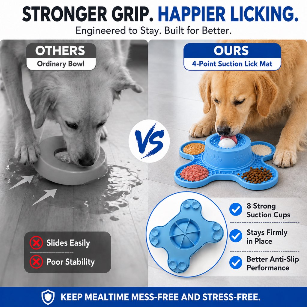3-in-1 Dog Lick Mat & Slow Feeder Bowl for Bath Time, Grooming & Home Alone