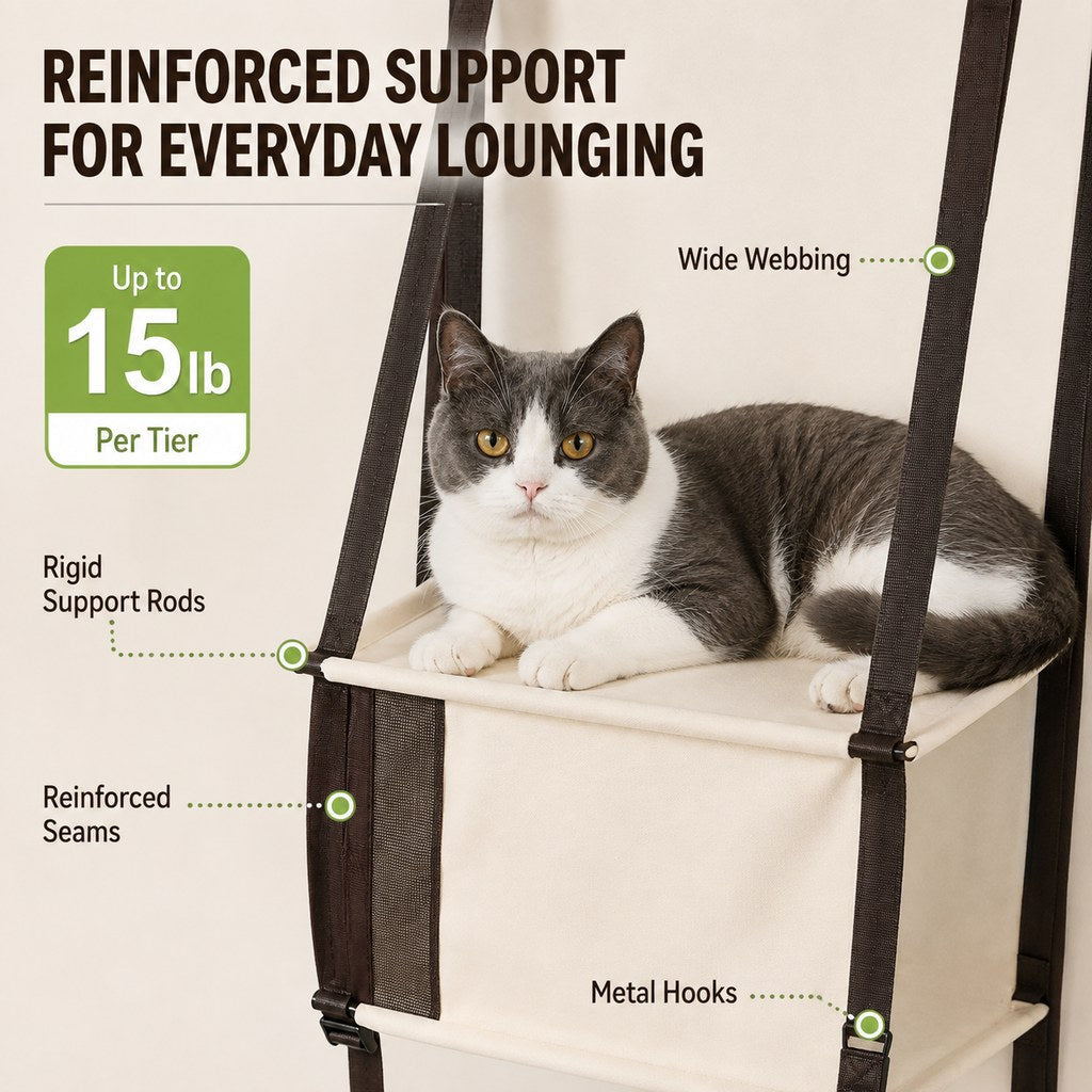 3-Tier Door-Mounted Hanging Cat Tree for Apartments