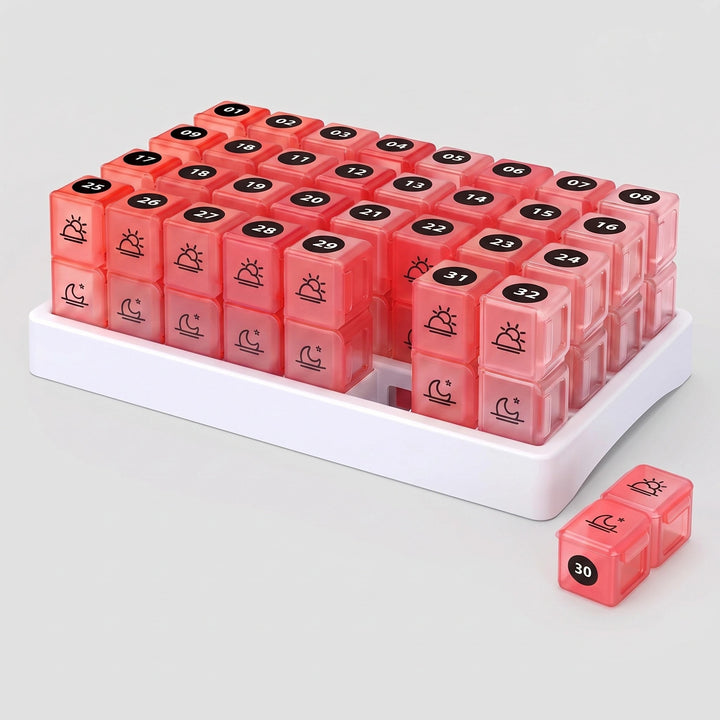 31 Day AM PM Pill Organizer with 31 Boxes, BPA-Free Case & Label Stickers