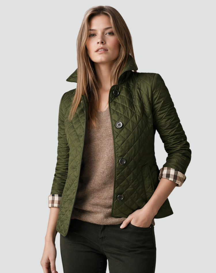 Women's Button-Front Padded Jacket for Layering in Green