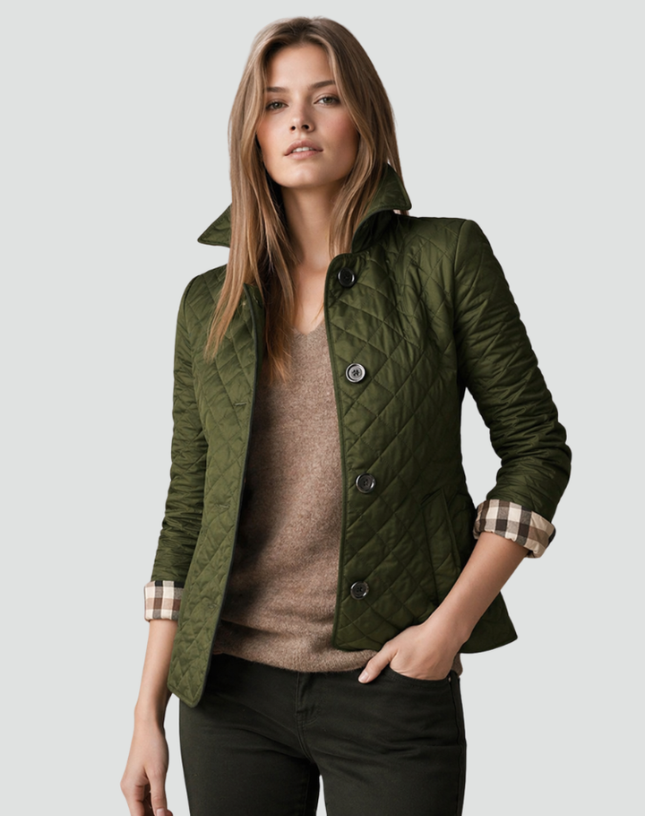Women's Button-Front Padded Jacket for Layering in Green
