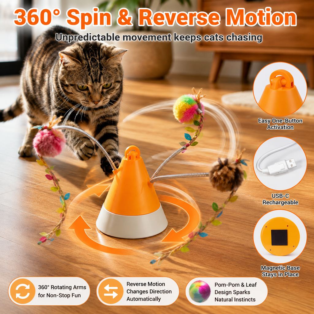 MiaSpin 360 Magnetic Rotating Cat Teaser Toy for Indoor Cats