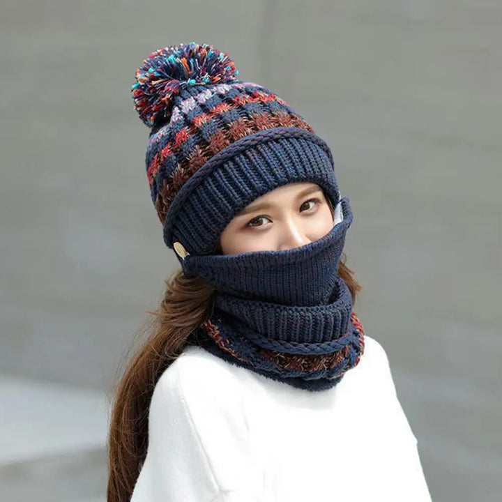 Cosy Knitted Hat Scarf Set with Velvet Lining