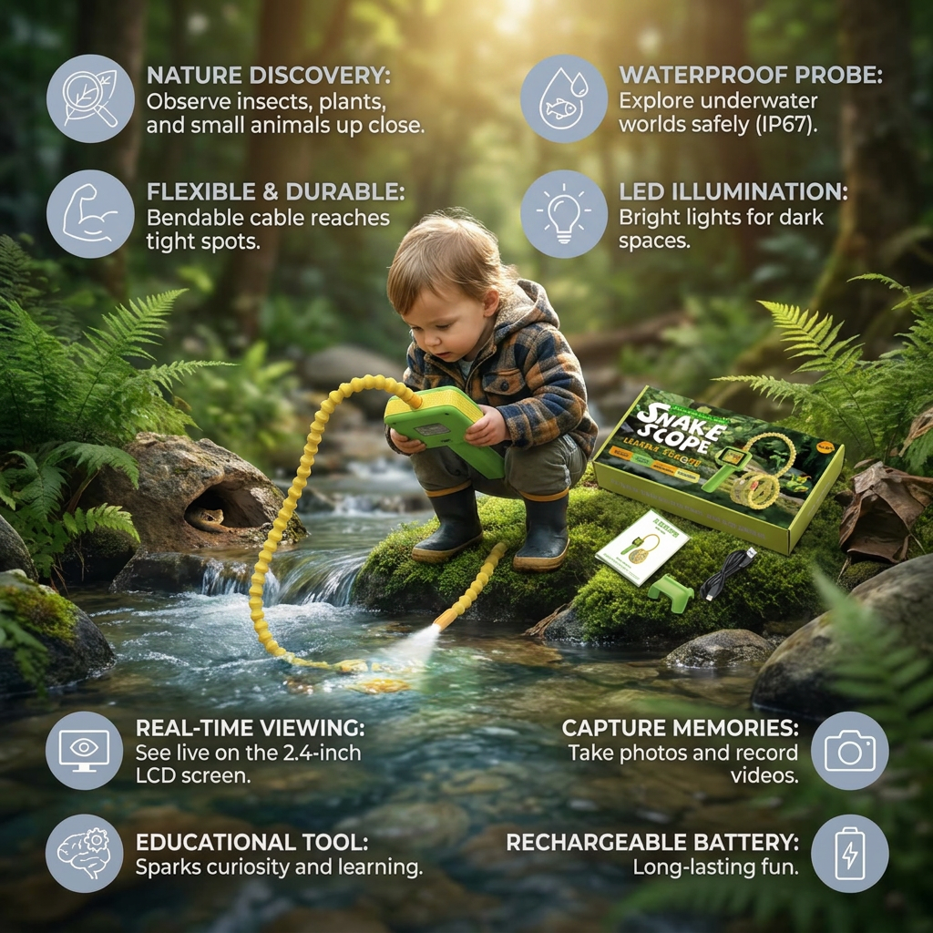 Kids Exploration Camera with Waterproof Probe, LCD Screen & LED Light
