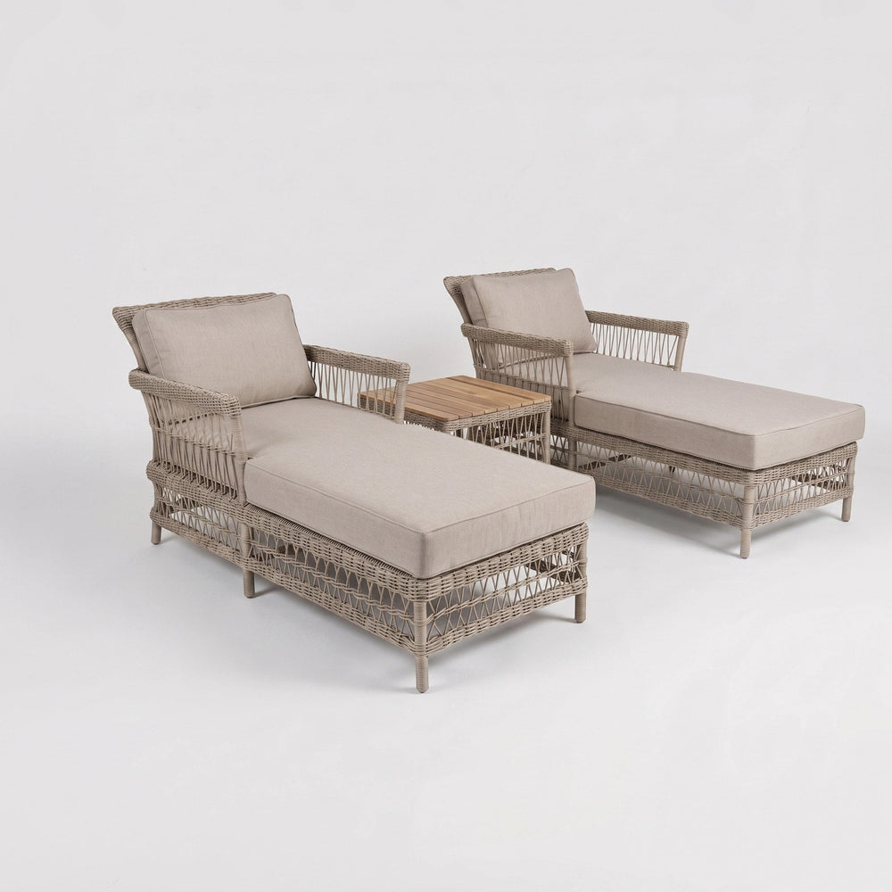 3 Piece Outdoor Sun Lounger Set - Rattan Garden Loungers with Side Table 1