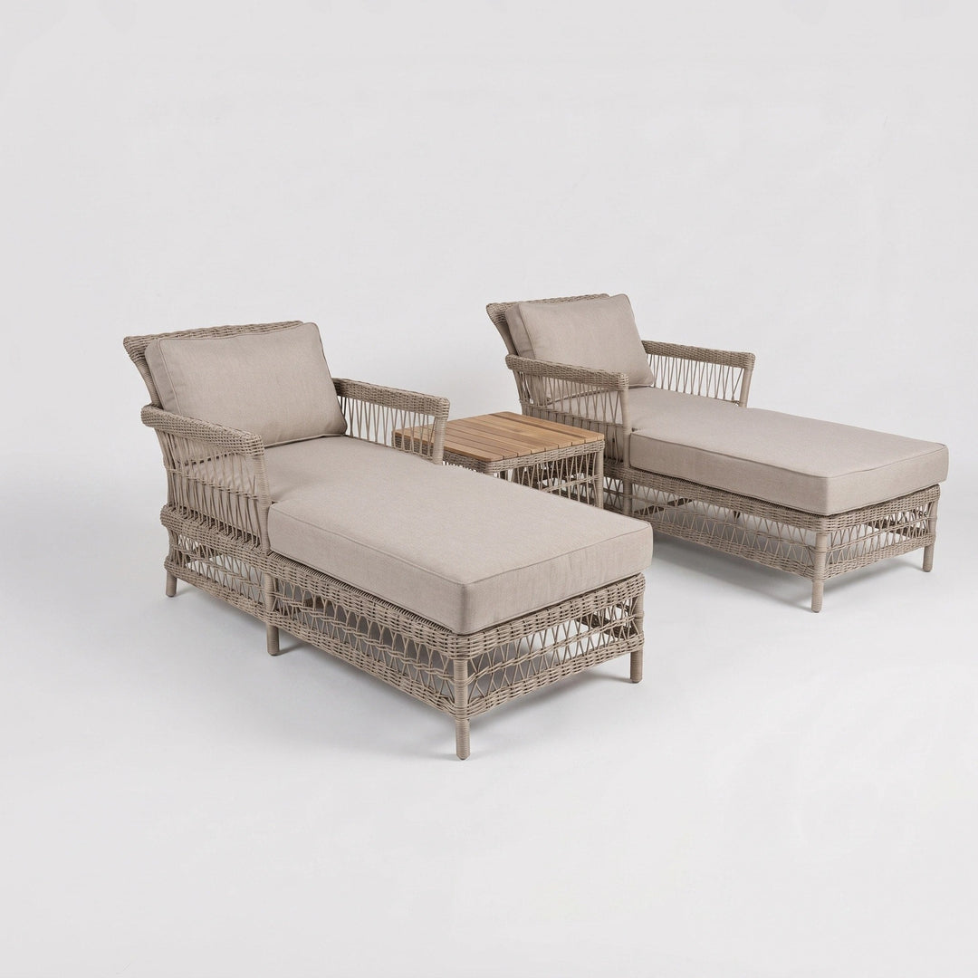 3 Piece Outdoor Sun Lounger Set - Rattan Garden Loungers with Side Table 1