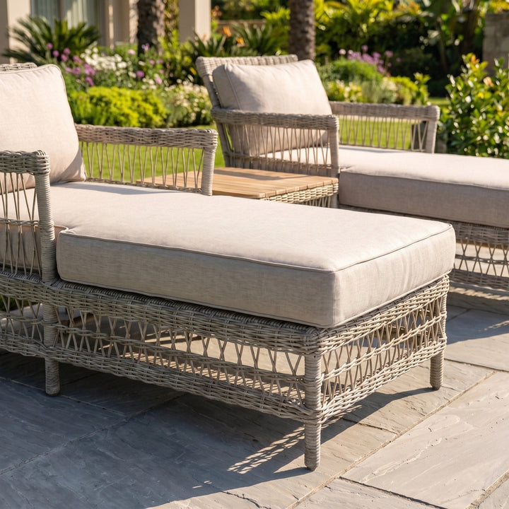 3 Piece Outdoor Sun Lounger Set - Rattan Garden Loungers with Side Table 5