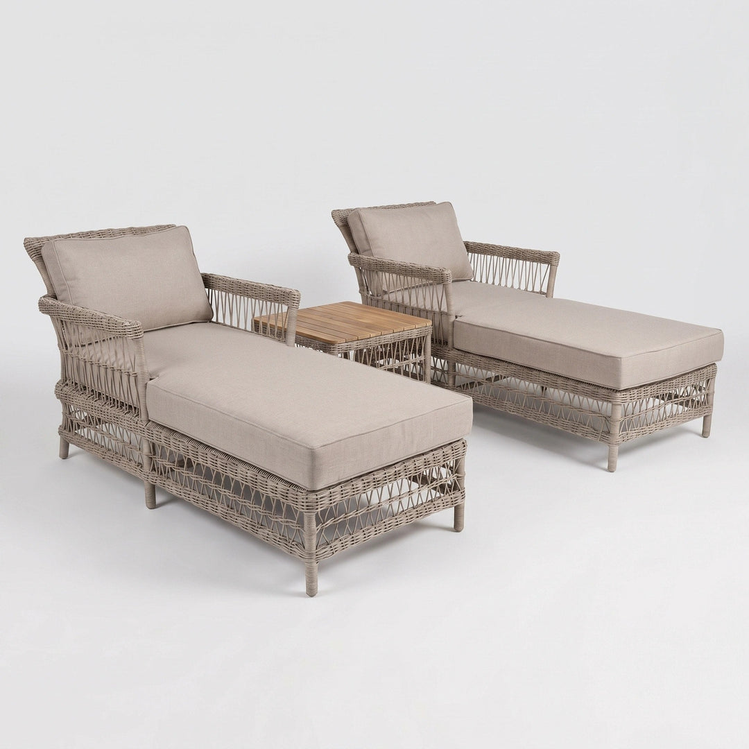 3 Piece Outdoor Sun Lounger Set - Rattan Garden Loungers with Side Table 6