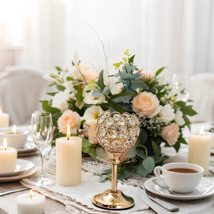 Candle Holder | Sparkling Crystal Design, Vintage-Inspired Elegance