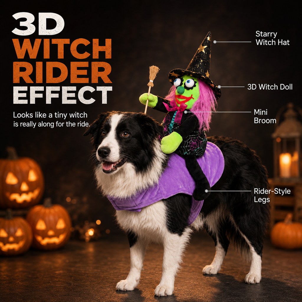3D Witch Rider Halloween Pet Costume for Trick-or-Treating, Parties & Photos