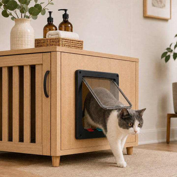4-Way Locking Cat Door for Interior Doors & Litter Box Cabinets