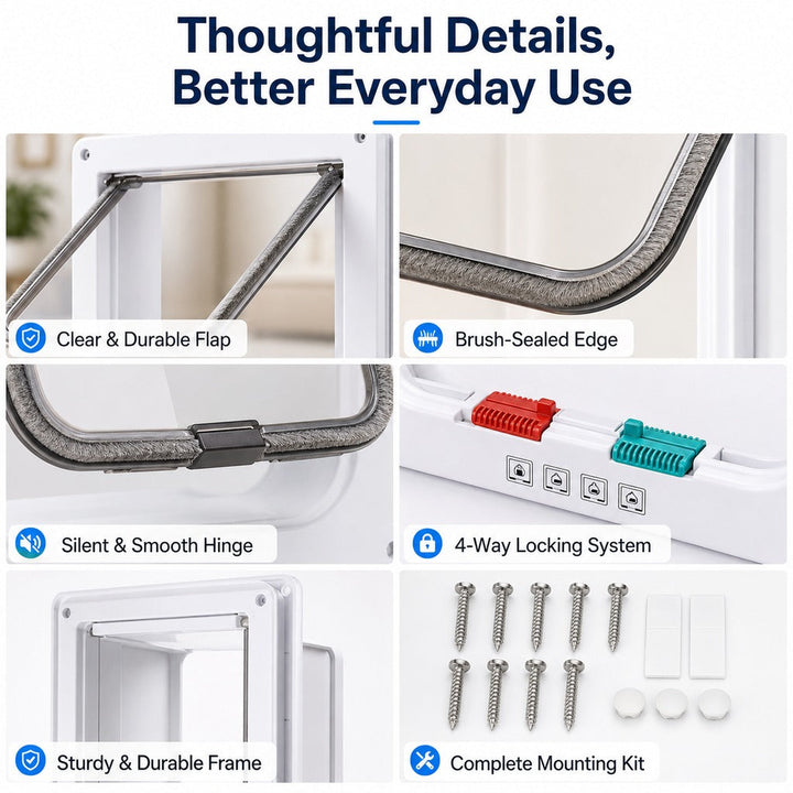 4-Way Locking Cat Door for Interior Doors & Litter Box Cabinets