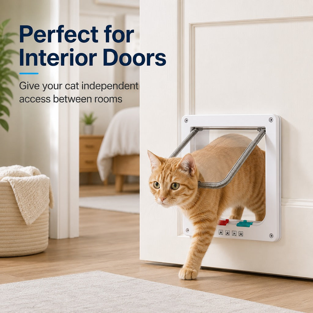 4-Way Locking Cat Door for Interior Doors & Litter Box Cabinets