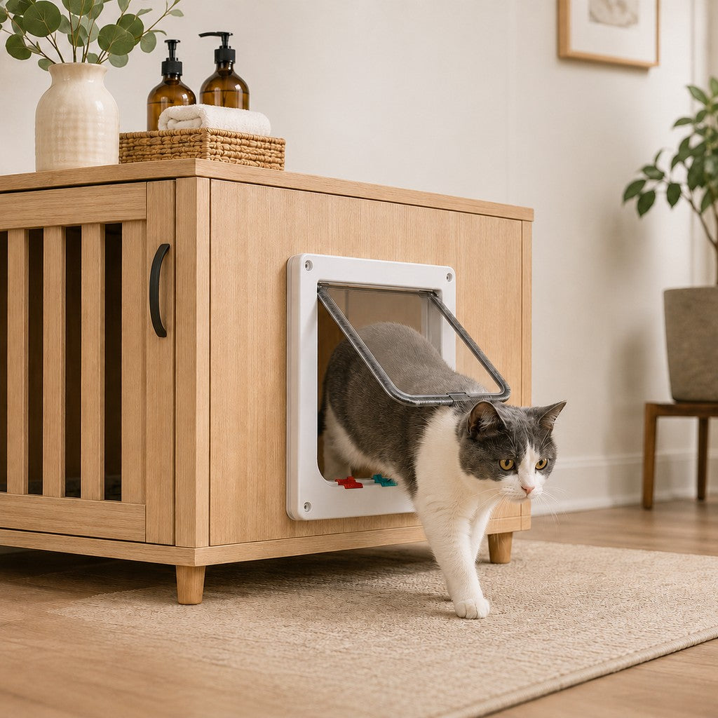 4-Way Locking Cat Door for Interior Doors & Litter Box Cabinets