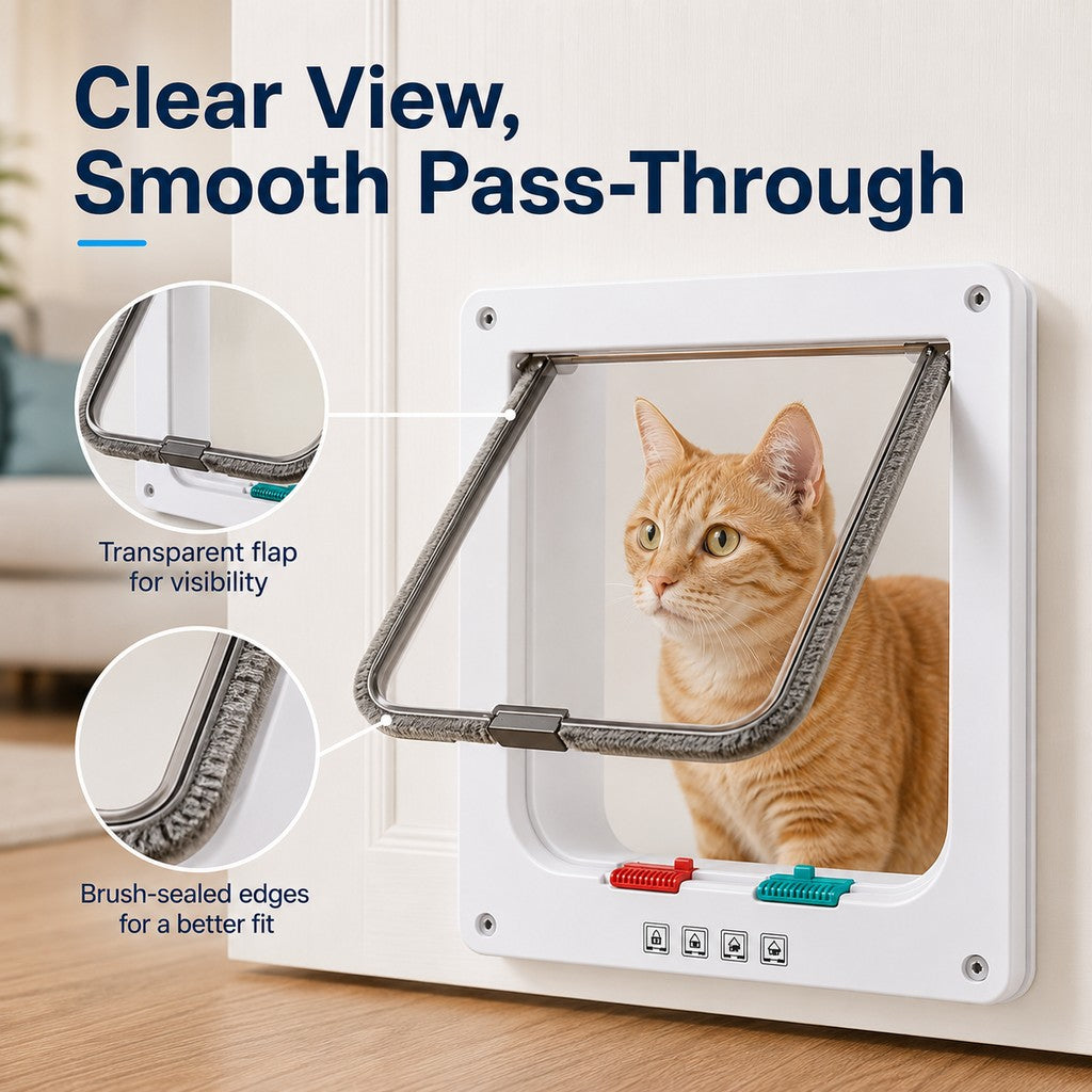 4-Way Locking Cat Door for Interior Doors & Litter Box Cabinets