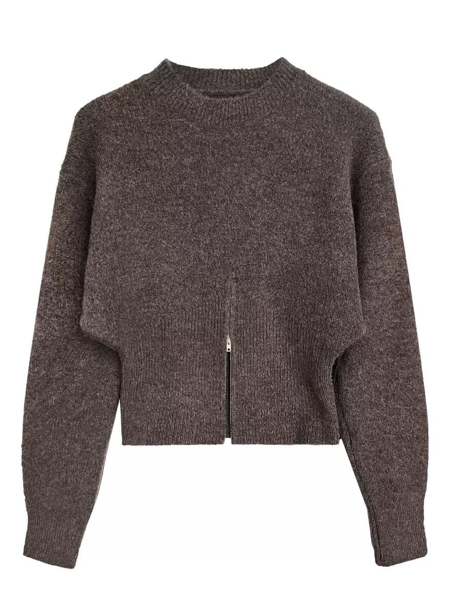Women's Zip-Through Jumper for Layering in Brown