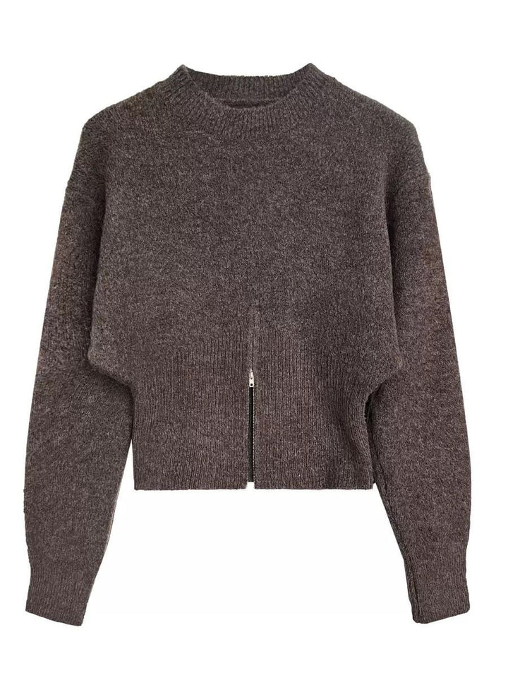 Women's Zip-Through Jumper for Layering in Brown