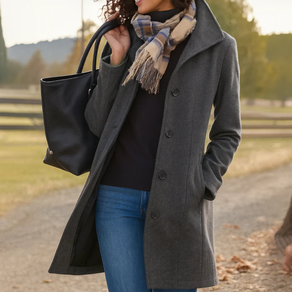 Women's Button-Front Coat in Brown in Grey