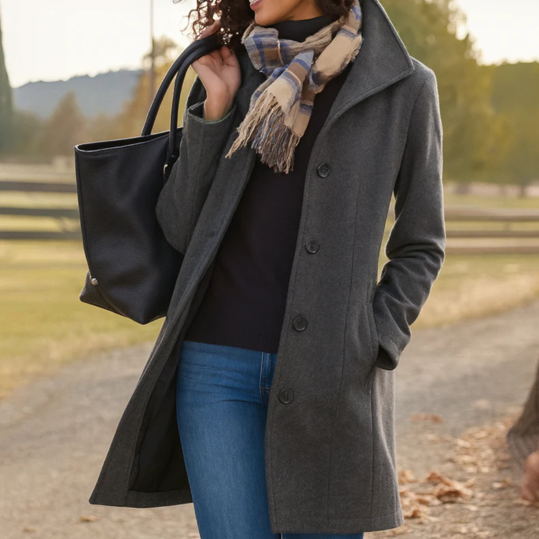Women's Button-Front Coat in Brown in Grey
