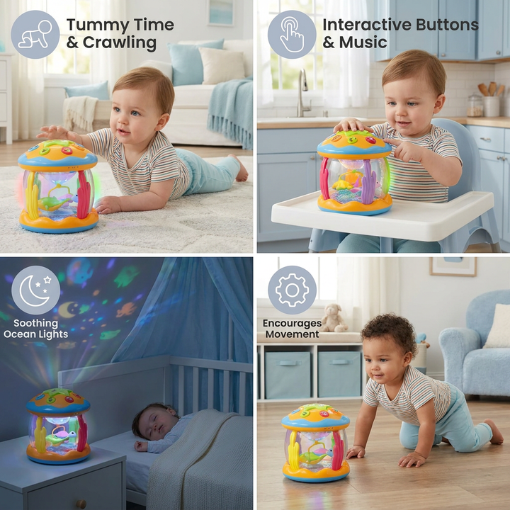 Baby Rotating Sensory Toy with Lights, Music & Crawling Activity