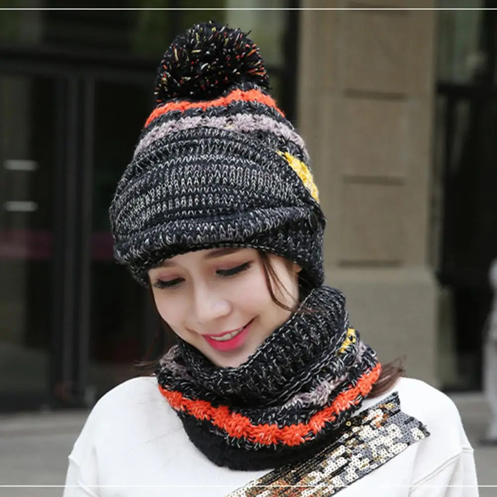 Cosy Knitted Hat Scarf Set with Velvet Lining