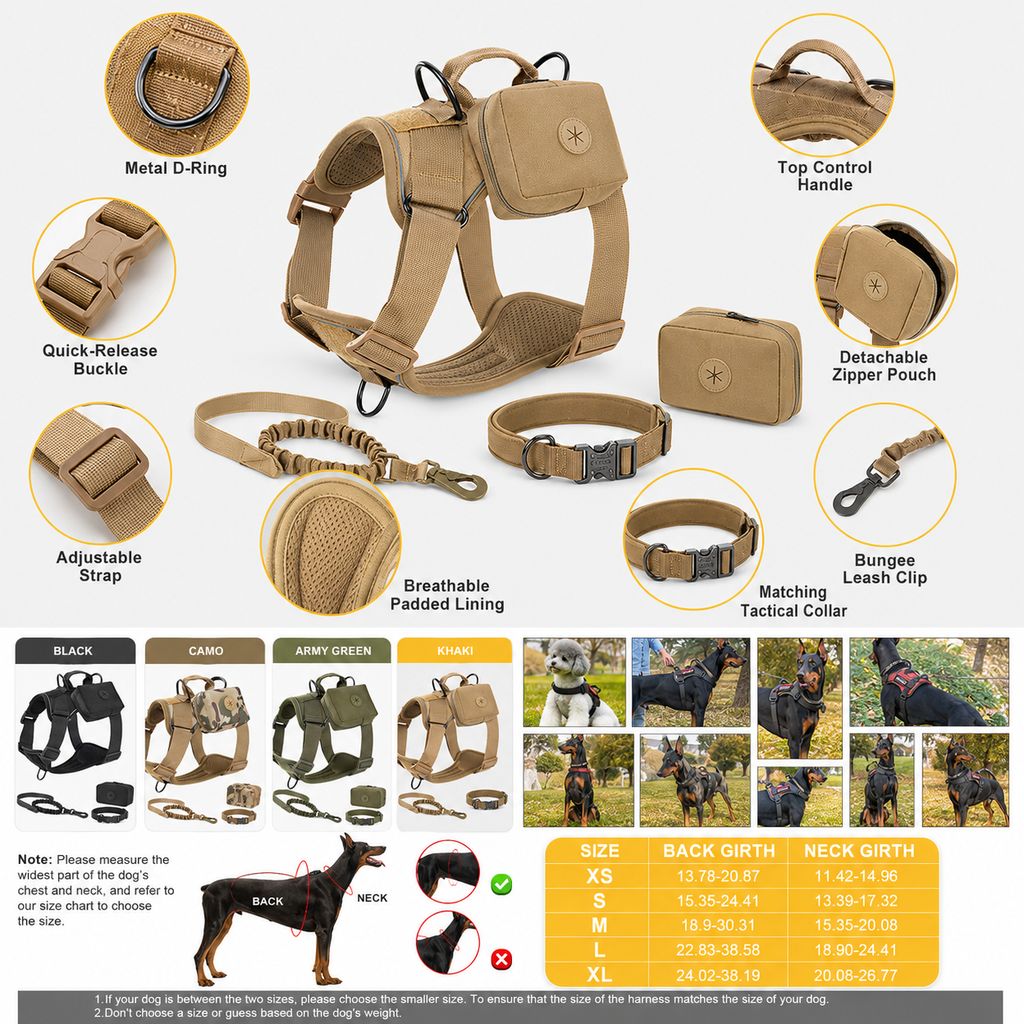 5-Piece Tactical Dog Harness Set for Hiking & Training | Better Control for Strong Dogs