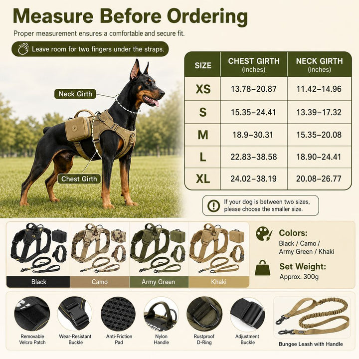 5-Piece Tactical Dog Harness Set for Hiking & Training | Better Control for Strong Dogs