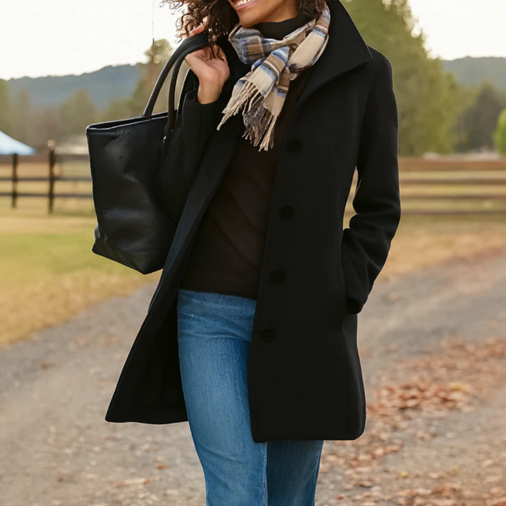 Women's Button-Front Coat in Brown in Black