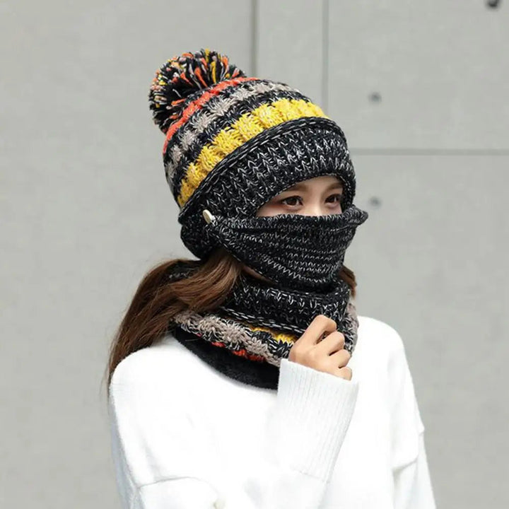 Cosy Knitted Hat Scarf Set with Velvet Lining