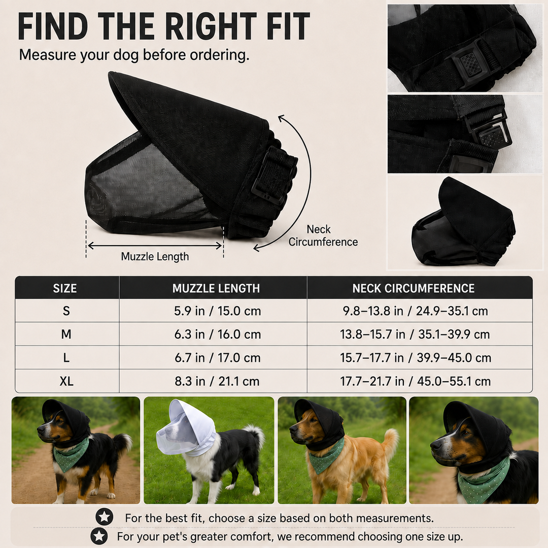 Breathable Anti-Scavenging Dog Muzzle for Walks | Mesh Hood Helps Block Food Scraps & Trash