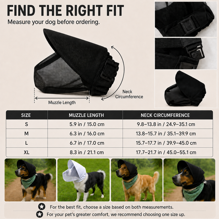 Breathable Anti-Scavenging Dog Muzzle for Walks | Mesh Hood Helps Block Food Scraps & Trash