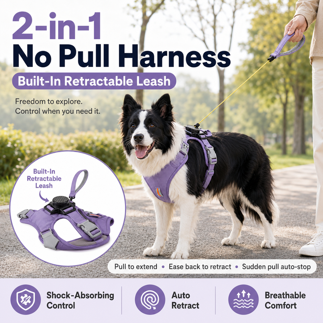 2-in-1 No Pull Dog Harness with Built-in Retractable Leash
