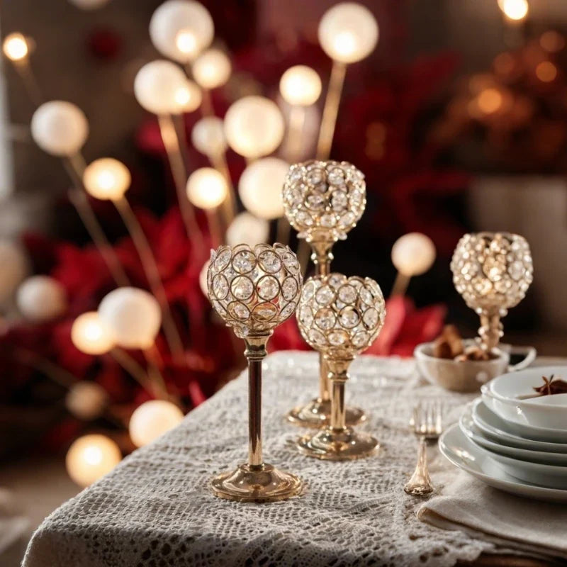 Candle Holder | Sparkling Crystal Design, Vintage-Inspired Elegance