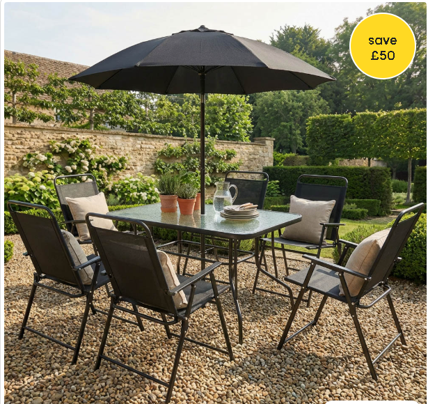 6 Seater Garden Dining Set with Parasol - Outdoor Patio Furniture Set 0