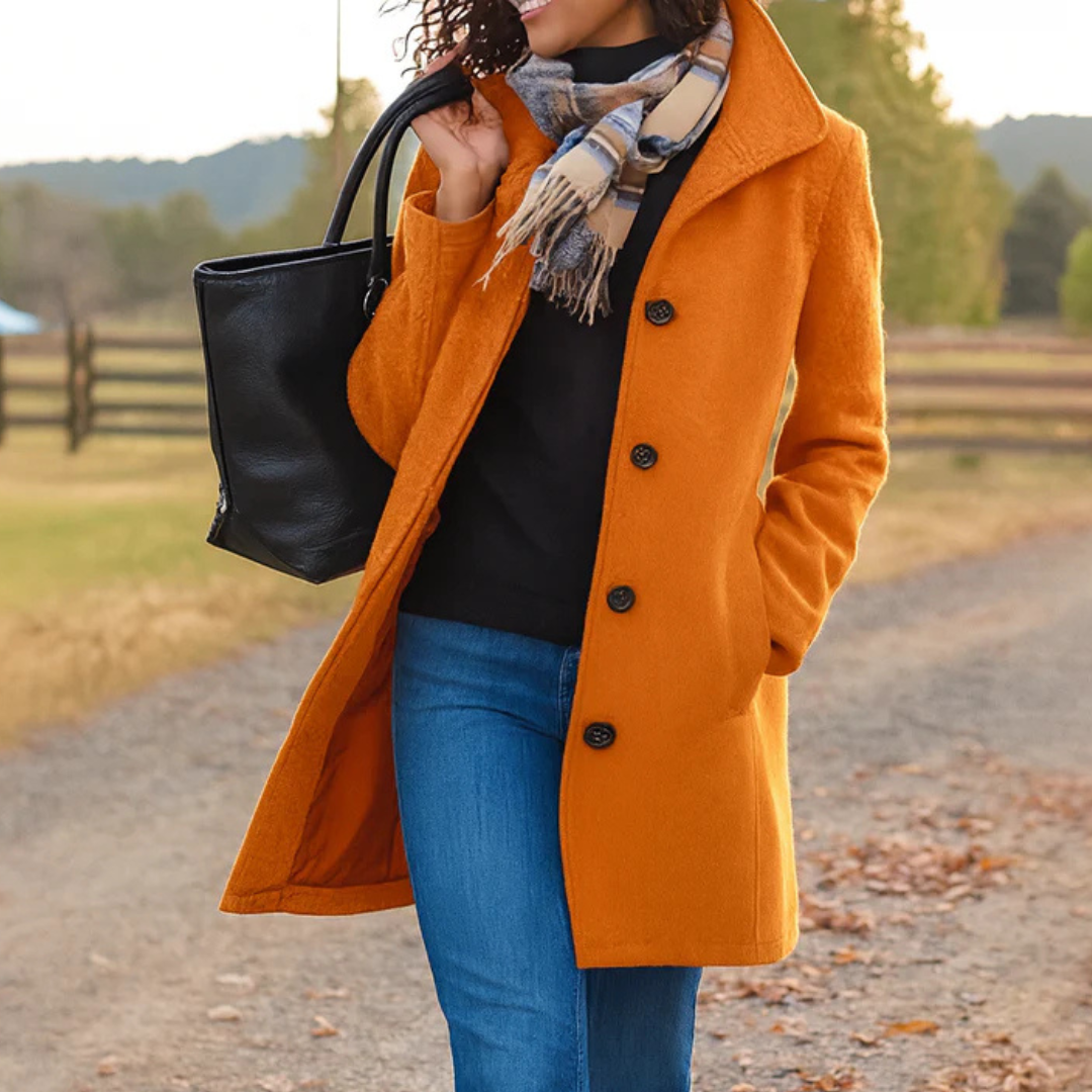 Women's Button-Front Coat in Brown in Orange