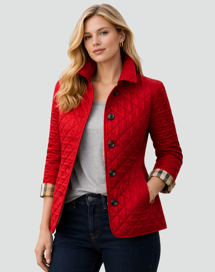 Women's Button-Front Padded Jacket for Layering in Red