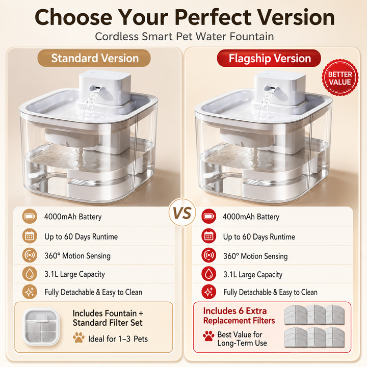 Cordless Motion Sensor Cat Water Fountain for Any Room | 3.1L Fresh Water Without Cords