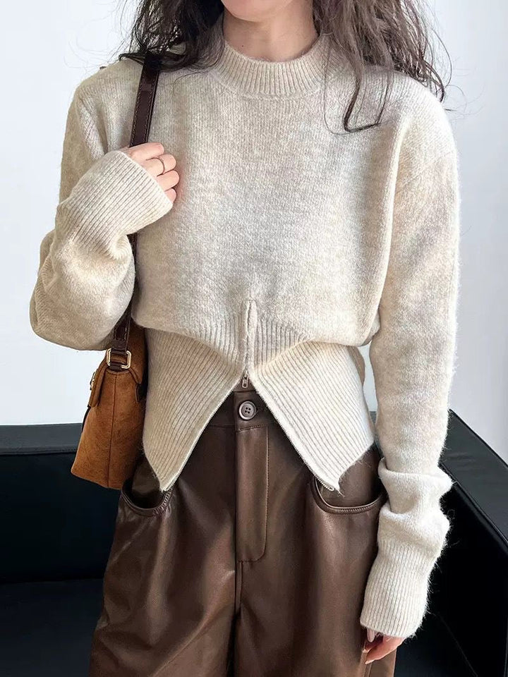 Women's Zip-Through Jumper for Layering in Beige